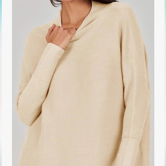 Anrabess Women's Casual Turtleneck Long Sleeve Loose Oversized Sweater Cream L - Picture 15 of 15